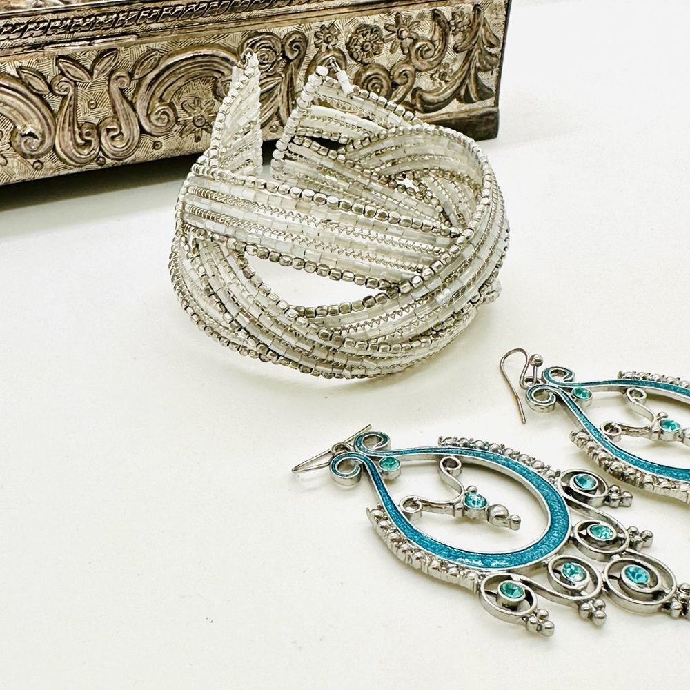 Rhinestone Statement Earrings & Cuff Bracelet - image 6